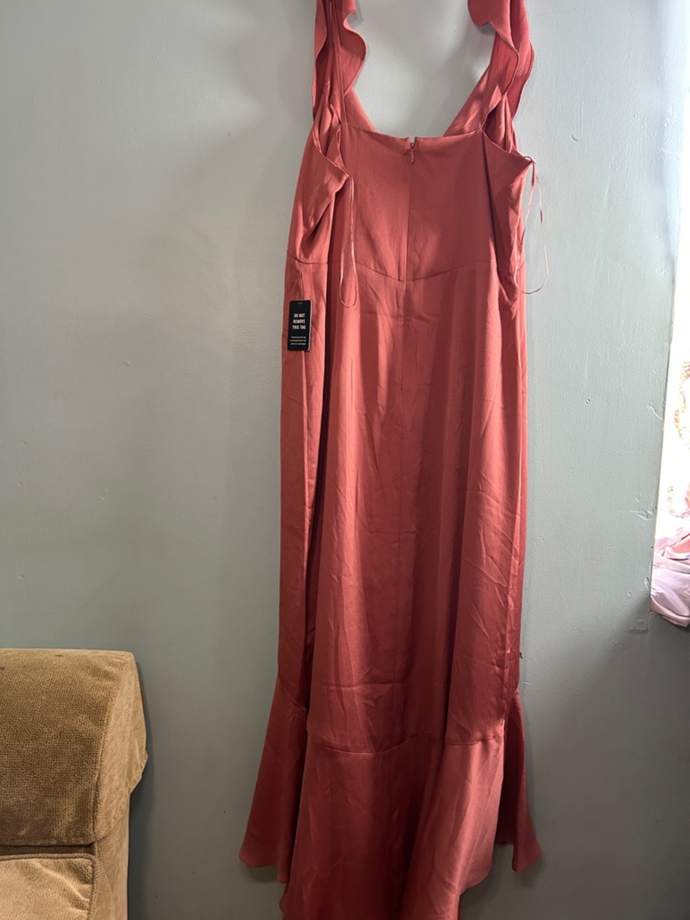 Express Rust Ruffle-Trim High-Low Slip Dress - Picture 4 of 6